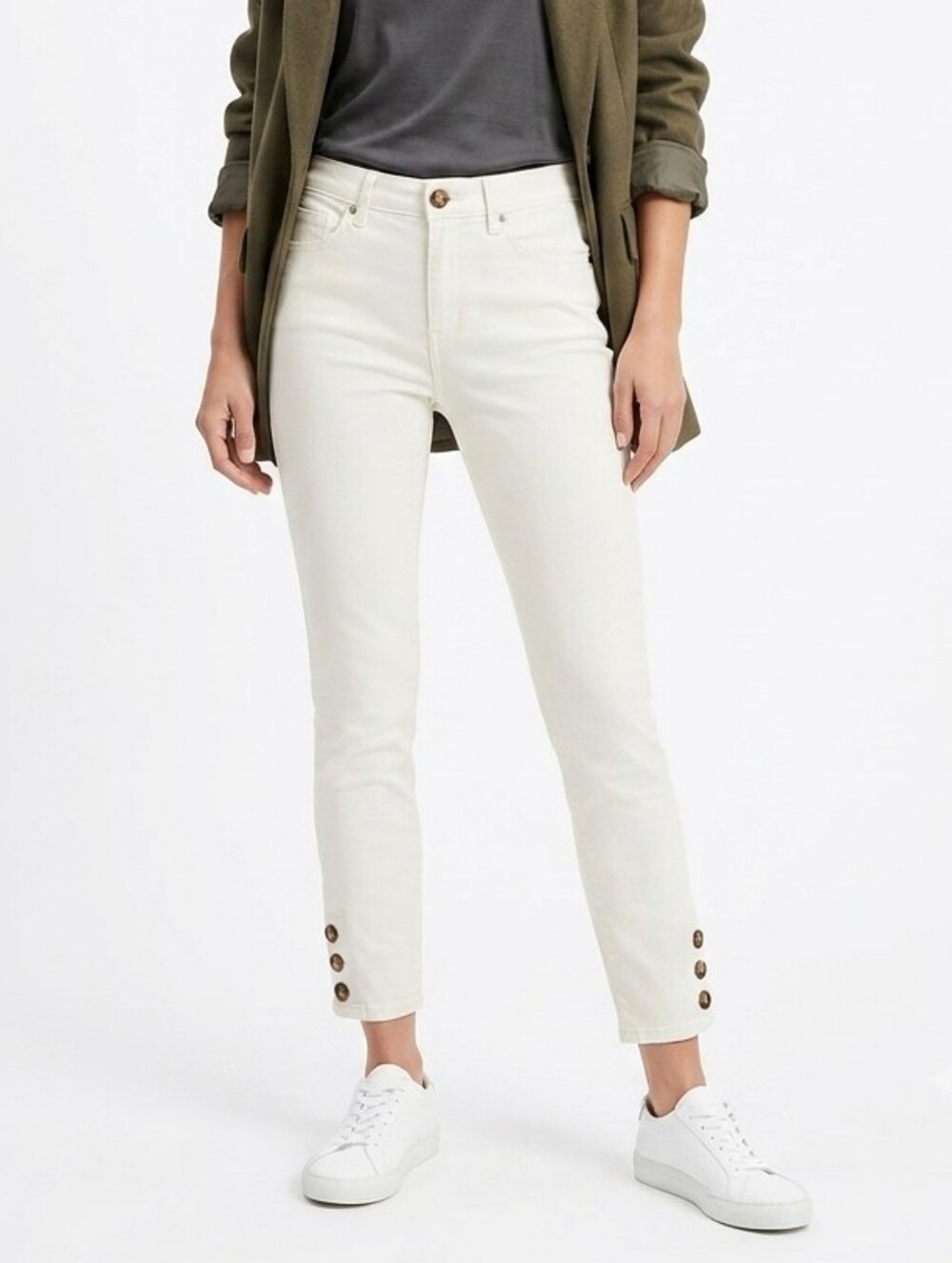 LOFT Off-White Skinny Ankle Jeans